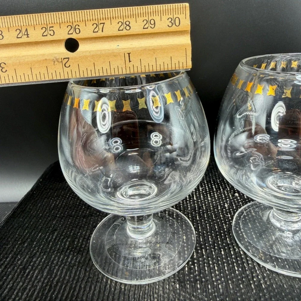 West Elm Brandy Snifter Glasses Set of 2 Gold Bow Ribbon Pattern Clear Barware‎